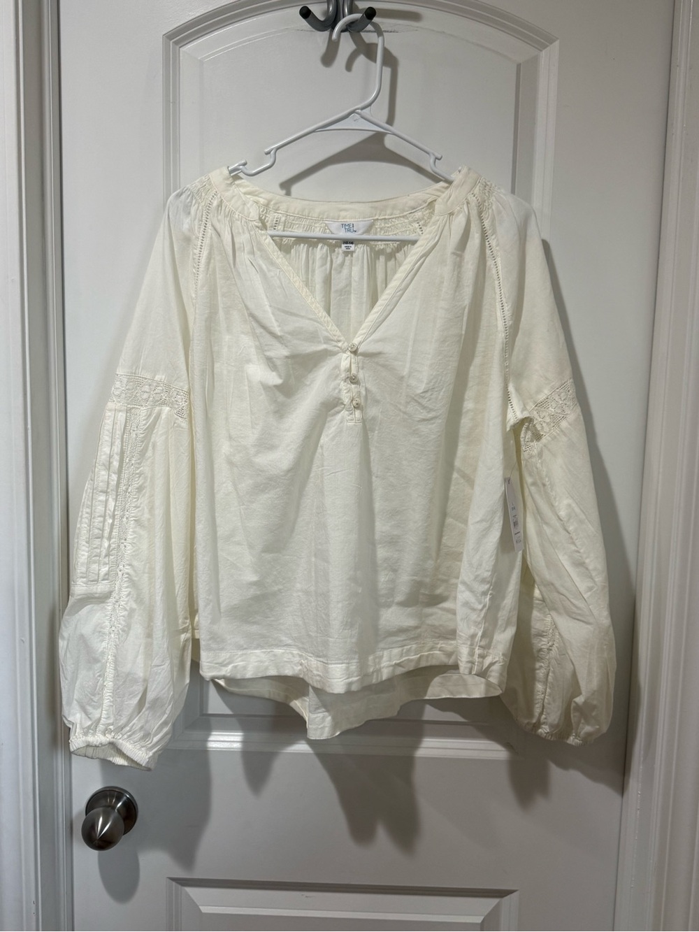 Time and Tru Peasant Blouse with Button V-Neck